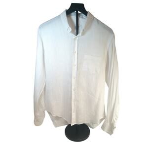 Elk Head 100% Linen Long Sleeve White Button Up Shirt Men's Medium